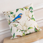 Декоративная подушка бежевая с изображением птица в саду Blooming Blue Birds варинант исполнения - 2 | Loft Concept в Омске