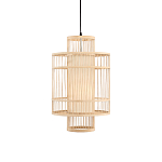 Подвесной светильник из деревянных прутьев с плафоном из натуральной ткани Light Inside the Cell варинант исполнения - 2 | Loft Concept в Омске