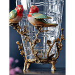 Ваза стеклянная прозрачная с бронзовым основанием в виде ветвей и фарфоровыми птичками Eden Garden варинант исполнения - 5 | Loft Concept в Омске