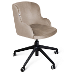 Стул с мягкой бежевой обивкой из велюра и подъемно-поворотным механизмом на черных колесиках Harper Beige варинант исполнения - 1 | Loft Concept в Омске