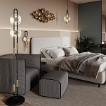 Торшер с 2-мя прозрачными стеклянными плафонами и золотистыми декоративными вставками Virelia варинант исполнения - 2 | Loft Concept в Омске