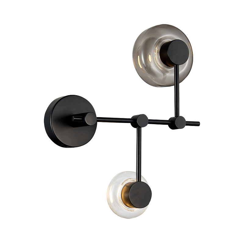 Бра с 2-мя плафонами разного диаметра и цвета Polyhedron Дымчатый (Smoke) Прозрачный Черный в Омске | Loft Concept 