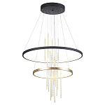 Люстра подвесная с 2-мя круглыми подвесами в черном и золотистом цвете и вертикальными подвесками Ring Horizontal варинант исполнения - 2 | Loft Concept в Омске