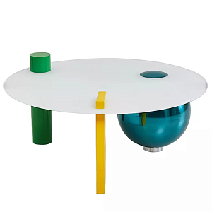 Дизайнерский журнальный стол с круглой белой столешницей на 3-х геометрических ножках Tajefox