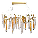 Люстра линейная золотого цвета с декоративными ветвями и длинными стеклянными подвесками в форме сосулек Droplet Chandelier варинант исполнения - 1 | Loft Concept в Омске