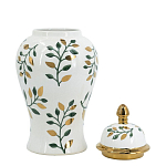 Ваза белая с крышкой с рисунком зеленых и золотых листьев 40 см Chinoiserie Ceramics варинант исполнения - 2 | Loft Concept в Омске