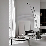 Торшер с изогнутой черной металлической стойкой и цилиндрическим плафоном Davide Groppi варинант исполнения - 7 | Loft Concept в Омске