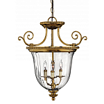 Люстра подвесная цвета латунь с прозрачным стеклянным плафоном и тремя лампами в классическом стиле на цепи Hinkley варинант исполнения - 1 | Loft Concept в Омске