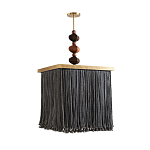 Люстра квадратная с бахромой и подвесом из деревянных бусин Psyche варинант исполнения - 1 | Loft Concept в Омске