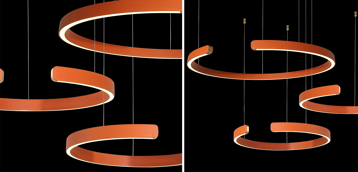 Люстра Half Ring 3 orange leather Люстра Half Ring 3 orange leather - Loft-Concept в Омске