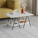 Стол журнальный с белой прямоугольной столешницей и полкой ESSEL WHITE варинант исполнения - 2 | Loft Concept в Омске