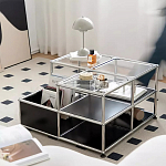 Дизайнерский журнальный стол квадратный с полками Akydy варинант исполнения - 1 | Loft Concept в Омске