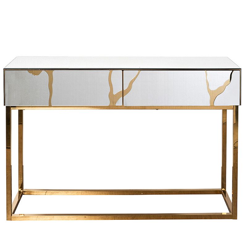 Консоль с ящиками зеркальная с золотым декором Gold Painted Mirror Console Зеркало Золотой Консоль с ящиками зеркальная с золотым декором Gold Painted Mirror Console Зеркало Золотой в Омске | Loft Concept