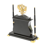 Часы настольные с Гербом России и 2-мя шариковыми ручками в комплекте Stone Clock варинант исполнения - 3 | Loft Concept в Омске