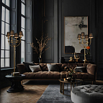 Настольная лампа на металлическом основании бронзового цвета с 4-мя черными конусовидными абажурами Dignity варинант исполнения - 5 | Loft Concept в Омске