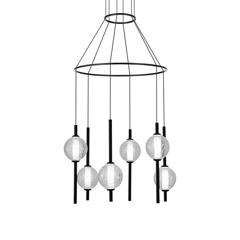 Люстра светодиодная с 6-ю сферическими стеклянными плафонами Splatter Прозрачный Черный в Омске | Loft Concept 