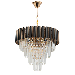 Люстра из черного металла с многоярусными подвесками из прозрачного хрусталя на золотой цепи Empire Black Chandelier Crystal варинант исполнения - 2 | Loft Concept в Омске
