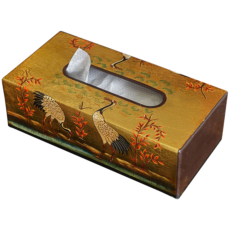 Салфетница в стиле Шинуазри Chinoiserie Golden Cranes Tissue Box Золотой Коричневый Мульти Салфетница в стиле Шинуазри Chinoiserie Golden Cranes Tissue Box Золотой Коричневый Мульти в Омске | Loft Concept