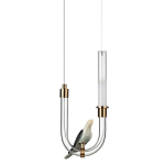 Подвесной светильник с декоративной фигуркой птицы на прозрачной изогнутой трубке Ganthea варинант исполнения - 1 | Loft Concept в Омске