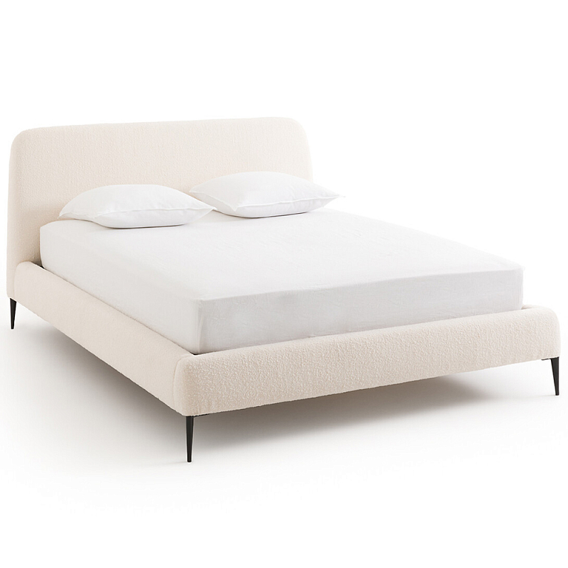 Кровать с обивкой букле Wanda Boucle Bed Кремовый Черный Кровать с обивкой букле Wanda Boucle Bed Кремовый Черный в Омске | Loft Concept