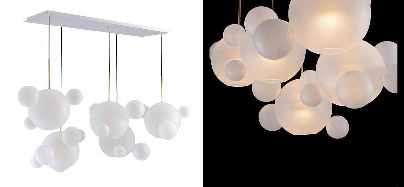 Линейный Светодиодный Светильник Giopato & Coombes Bubble Chandelier Linear Circle матовое белое стекло 5 плафонов Линейный Светодиодный Светильник Giopato & Coombes Bubble Chandelier Linear Circle матовое белое стекло 5 плафонов - Loft-Concept в Омске