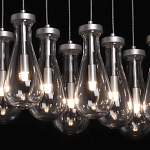 Люстра с 9-ю прозрачными плафонами из стекла в форме капли на прямоугольном потолочном основании цвета хром Lucid Rain  варинант исполнения - 5 | Loft Concept в Омске