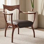 Стул деревянный с мягким сиденьем из коричневой натуральной кожи Moon Walnut Furniture варинант исполнения - 1 | Loft Concept в Омске