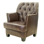 Кресло кожаное c мягкими подлокотниками на 4-х деревянных ножках из массива березы Joseph Armchair brown варинант исполнения - 2 | Loft Concept в Омске