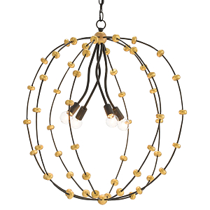 Люстра в форме шара с золотыми элементами на чёрном каркасе Arced Lines