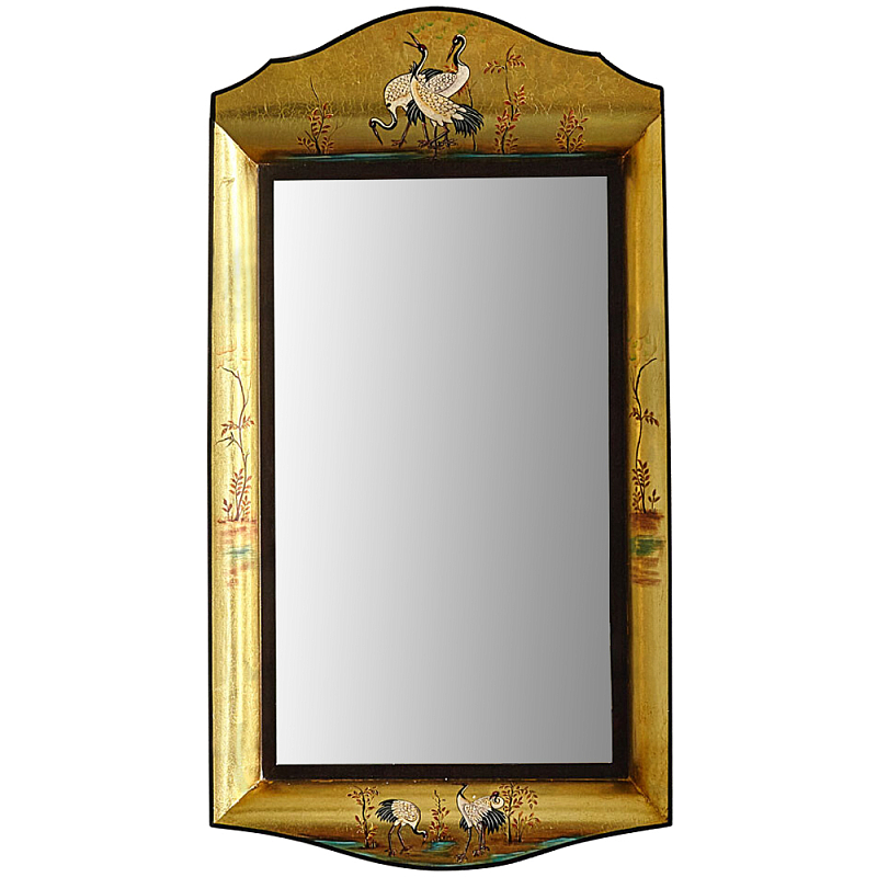 Зеркало в стиле Шинуазри ручная роспись Chinoiserie Golden Birds Mirror Золотой Мульти в Омске | Loft Concept 