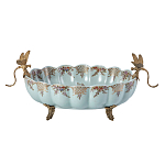 Чаша из голубого фарфора на бронзовых ножках с рисунком цветов и фигурками стрекоз Blue Garden варинант исполнения - 1 | Loft Concept в Омске