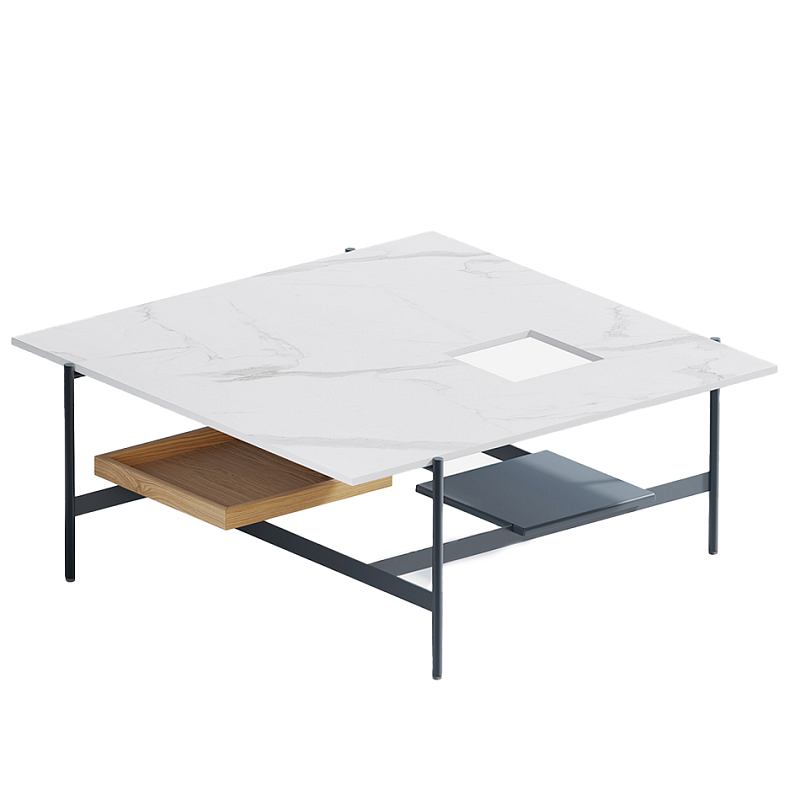Karat журнальный столик с съемным подносом Графит Белый Мрамор Bianco в Омске | Loft Concept 