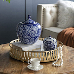 Ваза округлой формы с синей росписью и цветочным узором Blue & White Ornament варинант исполнения - 7 | Loft Concept в Омске