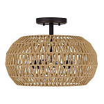 Потолочный светильник с плафоном из плетеного джута и черным каркасом Quoizel варинант исполнения - 2 | Loft Concept в Омске