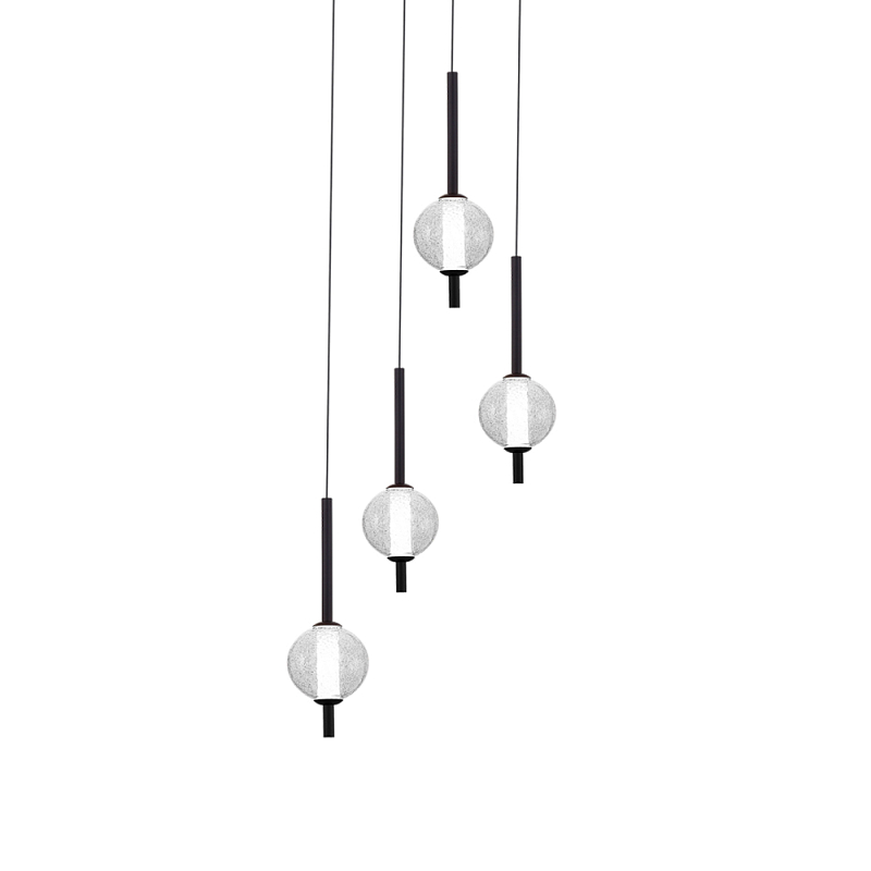 Люстра светодиодная каскадная с 4-мя сферическими стеклянными плафонами Splatter Прозрачный Черный в Омске | Loft Concept 