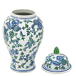 Ваза с крышкой и зелено-голубым рисунком на белом фоне 51 см Blue & White Ornament варинант исполнения - 2 | Loft Concept в Омске