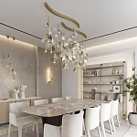 Подвесной светильник с золотистой вертикальной трубкой и декоративными прозрачными листьями из стекла Sylva  варинант исполнения - 7 | Loft Concept в Омске