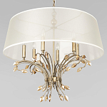 Люстра подвесная круглая с тканевым полупрозрачным абажуром и подвесками 6 ламп Gilded Elegance варинант исполнения - 4 | Loft Concept в Омске