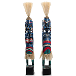 Комплект из 2-х деревянных статуэток Asmat Straw Headdress Statuettes Blue Colorful Tattoo варинант исполнения - 5 | Loft Concept в Омске