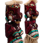 Комплект из 2-х деревянных статуэток Asmat Straw Headdress Statuettes Red Turquoise Tattoo варинант исполнения - 3 | Loft Concept в Омске