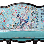 Трехместный диван из натурального бука бирюзовый с изображением птиц и цветов Turquoise Chinoiserie Garden Sofa варинант исполнения - 4 | Loft Concept в Омске