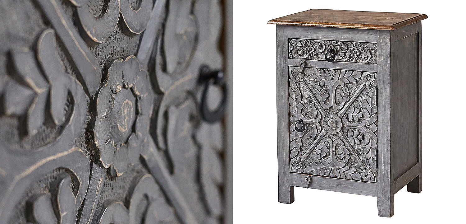 Тумба Indian Antique White Furniture Nightstand Ganica серый Тумба Indian Antique White Furniture Nightstand Ganica серый - Loft-Concept в Омске