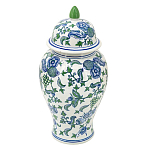 Ваза с крышкой и зелено-голубым рисунком на белом фоне 51 см Blue & White Ornament варинант исполнения - 1 | Loft Concept в Омске