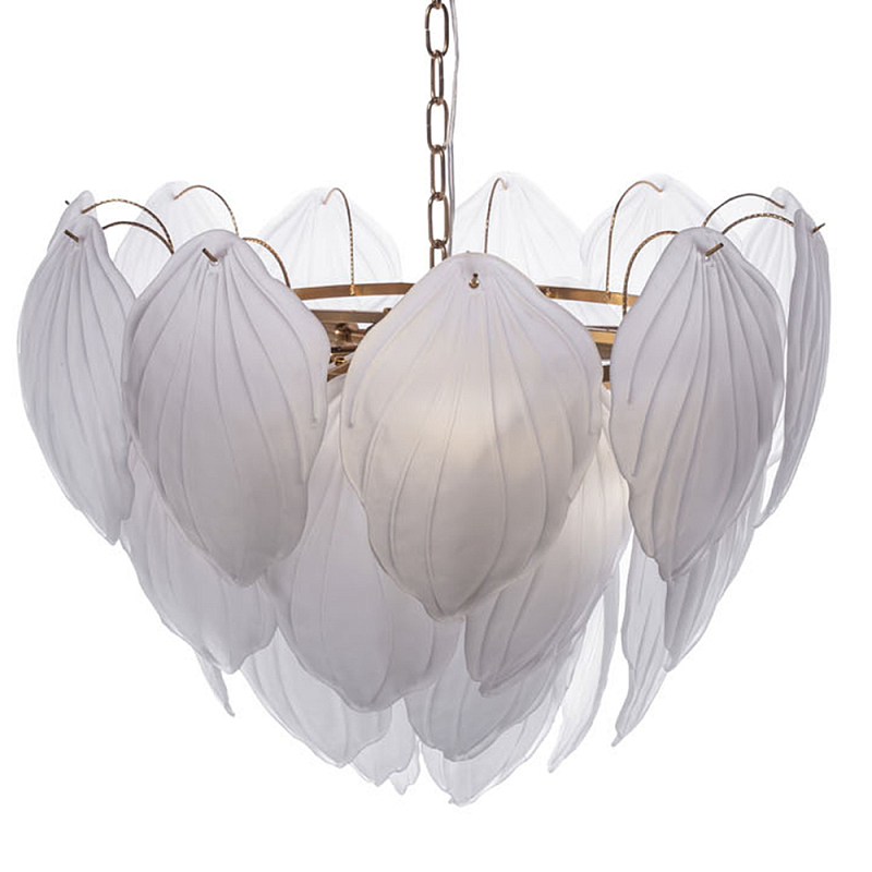 Люстра с лепестками из матового рифленого стекла Chandelier Water Lily Золотой Белый матовый Люстра с лепестками из матового рифленого стекла Chandelier Water Lily Золотой Белый матовый в Омске | Loft Concept