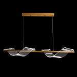 Люстра линейная золотистого цвета с двумя прозрачными волнистыми элементами Wave Line варинант исполнения - 3 | Loft Concept в Омске