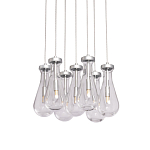 Люстра с 7-ю прозрачными плафонами из стекла в форме капли на круглом потолочном основании цвета хром Lucid Rain  варинант исполнения - 1 | Loft Concept в Омске