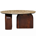 Кофейный столик с круглой столешницей на 2-х массивных деревянных ножках Tandem Travertine and Wood варинант исполнения - 1 | Loft Concept в Омске