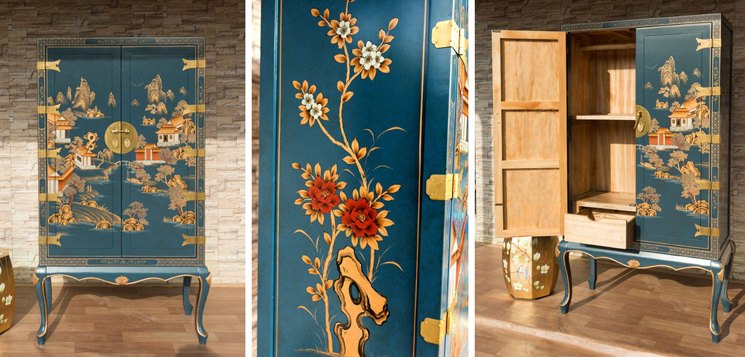 Голубой Шкаф в Китайском стиле Chinese Village Cabinet Голубой Шкаф в Китайском стиле Chinese Village Cabinet - Loft-Concept в Омске