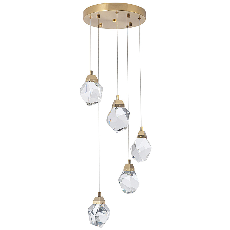 Каскадная люстра с 5-ю хрустальными плафонами Esme Crystal Brass Chandelier Прозрачный Латунь в Омске | Loft Concept 