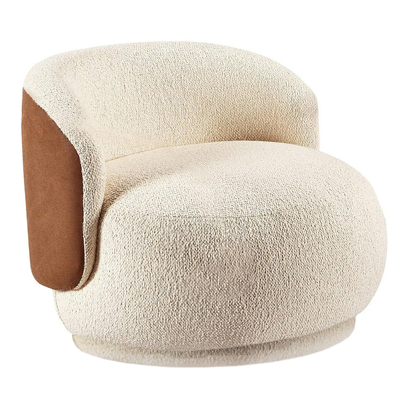 Современное круглое кресло Trento с кожаной вставкой Белый Светло-коричневый  в Омске | Loft Concept 